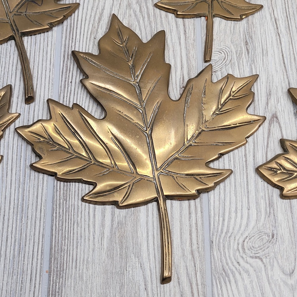 Lot of 6 Brass Maple Leaf Wall Decor Gold Tone Leaves Mid Century Modern MCM Vtg - Picture 6 of 13